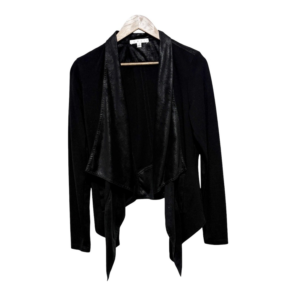 CAbi Cardigan Womens M Black Owens Mixed Material Drape Front Lightweight Jacket